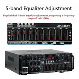 AV-326BT 2.0 Channel Professional Karaoke Amplifier 300W 12V/220V HIFI Amplifier With Display Screen 5-band Equalizer Adjustment
