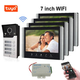 4 wire 7 inch Apartment Building Wifi Video Intercom App Remote Unlock with 2/3/4 Buttons for Family HD Video Door Phone System
