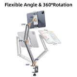 Aluminum Adjustable Long Arm Phone Tablet Stand Holder for Desk & Bed Foldable Telescopic Arm Mount for IPad 4-12.9'' Devices
