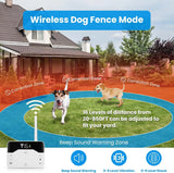 Wireless Electric Fence for Dogs 2-in-1 Remote Training Collar, Pet Containment System Adjustable Vibration  Shock