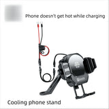 Motorcycle Phone Holder with Cooling Fan 15W Qi Wireless Charging 36W USB-C Fast Charge Anti-Vibration Aluminum Bike Mount