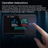 AC Dual Voltage Digital Tester 0-500V Voltmeter 0-100A Ammeter 0-50K Power 0-99999Kwh Electric Energy Monitor with 35*23mm