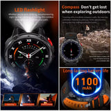 HT33 Smartwatch With Flashlight BT Call Real-time Heart Rate Monitor GPS Track Compass Deep Waterproof Outdoor Sports Smartwatch