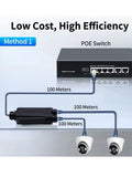 CCTV 1 to 2 PoE Extender with IEEE802.3af/at 48V Outdoor for POE Switch Camera 2 Port Waterproof POE Repeater Black