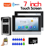 Video Intercom System for Home 1080P TUYA 4-Wire Video Door Phone App IC Card PIN Unlock with 2pcs 7 INCH LCD Support Smart