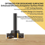 Titanium-Coated Carbide Surfacing Router Bit -1/4in Shank,1-3/8in Cutting Diameter,2+2 Flutes for CNC Spoilboard Planing