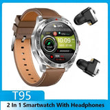 T95 High-end Business Smartwatch With Headphones Metal Case HD Full Circle Touch HIFI 9D Sound Quality Message Alerts BT Calls