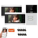 Tuya Smart 4-Unit 7Inch Monitor Screen Apartments Intercom Video Doorbell with RFID Card APP Unlock 4 Wired 1080P Wide angle