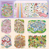 2.0 Plus Size Miniature Landscape Sticker Collection 6-in-1 Decompression DIY Cabin Scene Sticker PET Cartoon