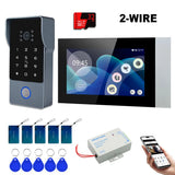 2-Wires Intercom System,7 Inch 1080P WiFi Touch Screen Video Doorphone System, 32G Card, Code Password Tuya App IC Card Unlock
