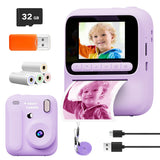 New Kids Instant Digital Camera 2.4 Inch IPS Screen 8X Zoom Mini Single Color Print Camera For Kids 3-12 Years Birthday Gifts