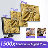 DM12 1500X Digital HD Video Microscope Coin Magnifier 20MP HDMI Electronic Microscope for Soldering with 10.1 Inch IPS Screen