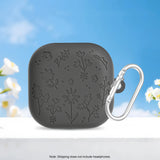 Engraved Flower Protective Skin Cover for Samsung Galaxy Buds4/4Pro Soft Silicone Protector with Keychain Scratch-Resistant