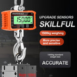 1500KG Digital LCD Crane Scale 500kg/1T High Load Industrial Heavy Duty Alloy Hook Lock Weighing Balance N/lb/kg Hanging Scales