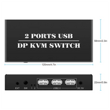 ABWG-DP KVM Switch 2 Port 8K@30Hz Displayport1.2 Switch 2 in 1 Out with 3 USB2.0 Port for 2 PC Laptop Share Keyboard