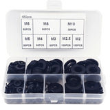 480 Pcs Nylon Flat Round Washers Gaskets Spacers Assortment Set for M2 M2.5 M3 M4 M5 M6 M8 M10 Screw Bolt-Black