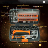 38 in 1 Household Ratchet Screwdriver Bit Set, CRV Steel, 22 Bits, 10 Sockets, 25mm Bit Length, 6.35mm Bit Diameter, 48~52HRC