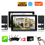 TUYA WiFi Video Doorphone 10inch Screen Monitor 2pcs RFID Camera APP Unlock Multifamily Apartment Building Access Control System