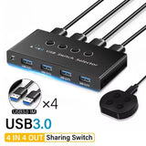 4 In 4 Out KVM USB3.0 Hub Switch Shared USB2.0 Printer Splitter Switcher Controller Adapter for PC Laptop Keyboard Mouse Monitor