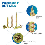 320pcs Wood Screw Kit M3.5 Cross Recessed Fiberboard Screw Zinc Plated Flat Phillips Head Self Tapping Screw for Chipboard