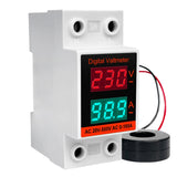 1 PC 2 In 1 Din Rail AC Monitor Single Phase Voltage Current Power Meter Voltmeter Ammeter AC20-500V AC0-100A VOLT AMP Detector