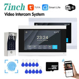 New 5in1 Fingerprint Unlock Tuya Smart 1080P 7inch LCD Wifi Video Intercom System Video Door Phone Camera with Motion Detector