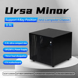 Ursa Minor NAS Chassis 4 Bay Mini-ITX Case, 9.9L Compact Design Supports SFX/SFX-L PSU & 70mm CPU Cooler for Home Server Storage