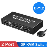 ABWG-DP KVM Switch 2 Port 8K@30Hz Displayport1.2 Switch 2 in 1 Out with 3 USB2.0 Port for 2 PC Laptop Share Keyboard