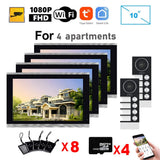 TUYA WiFi Video Doorphone 10inch Screen Monitor 2pcs RFID Camera APP Unlock Multifamily Apartment Building Access Control System