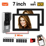 New 2 Wires Tuya 5G Wifi 1080P Video Intercom Video Door Phone 7'' Touch 2pcs Monitor Video Doorbell Door Camera Security System