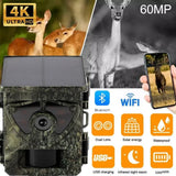 BSTCAM 4K WiFI 60MP Solar Powered Night Vision Infrared Photo Traps Waterproof Trail Camera for Wildlife Monitoring Hunting