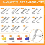 944Pcs Pin Connector Kit,Car Electrical Wire Connectors Terminal Pins,21Type Non-Insulated Plug,Removal Male Female Crimp Pins