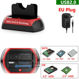 USB to 2.5/3.5" SATA IDE Hard Drive HDD SSD Reader Docking Station Dual Bay External Disk Box