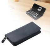 Leather Pen Storage Bag Pencil Pouch with Zipper Vintage Pen Case Holder for Office Receipts Invoices School Stationery Supplies