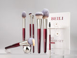 Luxury Vegan Travel Makeup Brush Set Burgundy Red Wood Handle Personalized Gold Makeup Brushes Kit Private Label