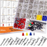 660Pcs 1/1.5/1.8/2.2/2.8/3.5/4.8/6.3mm Pin Connectors for Car Automotive Wire Terminal Removal Tool Crimp Non-Insulated Plug