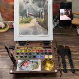 Watercolor Palette with Mixing Area Watercolor Paint Palette Box Wooden Acrylic Paint Palette Paint Tray for Watercolor Painting