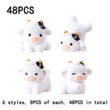 48PCS Mini Cow Figurines Resin Cow 6 Kinds of Cute Cow Resin Animal Mini Resin Figures Outdoor Home Garden Decoration Accessorie