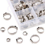130pcs 7 Size Single Ear Hose Clamps Stainless Steel with Ear Clamp Pliers,7-21mm Stepless Cinch Rings Crimp Assortment Kit