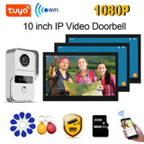 1080P 10 Inch 3pcs Touch Screen Wifi Video Doorbell, Smart TUYA Home Video Intercom 32G Card Rceord Kit Monitor ID Unlcok 4 Wire