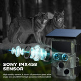 SunGusOutdoors 4K 60MP WiFi  Solar Powered Dual Lens Wildlife Trail Camera Trap with 13MP SONY Native Sensor App Setting
