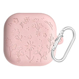 Engraved Flower Protective Skin Cover for Samsung Galaxy Buds4/4Pro Soft Silicone Protector with Keychain Scratch-Resistant