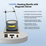 2 in 1 Digital Electric Heating Mantle 1000ml Magnetic Stirrer Hot Plate Lab Thermostat Heating PID Controlled 220V/110V