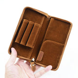 Leather Pen Storage Bag Pencil Pouch with Zipper Vintage Pen Case Holder for Office Receipts Invoices School Stationery Supplies