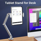 Aluminum Adjustable Long Arm Phone Tablet Stand Holder for Desk & Bed Foldable Telescopic Arm Mount for IPad 4-12.9'' Devices
