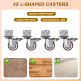 4Pcs L Type Furniture Casters Heavy Duty Soft Rubber Mute Caster Wheels Trolley Baby Crib Bed Universal Side Mounted Wheels