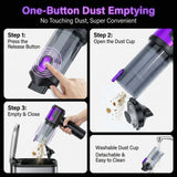 4-in-1 Car Vacuum Cleaner – 17000Pa Strong Suction, Cordless Handheld with Blow LED Lamp, USB-C Fast, Home-Car Universal