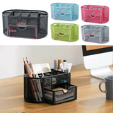 Office School Supplies With Drawer 9-Grid Storage Desk Organizer Stationery Container Metal Mesh Pen Holder