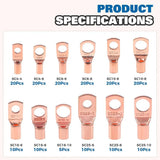 170Pcs Battery Cable Ends Assortment Kit AWG 12 10 8 6 4 ,12 Sizes Battery Wire Lugs Tubular Ring Connectors SC Terminals