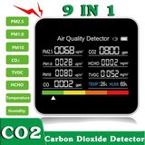2X 9 In1 Air Quality Monitor Meter Carbon Dioxide Detector TVOC HCHO PM2.5 PM1.0 PM10 Temperature Humidity Detection